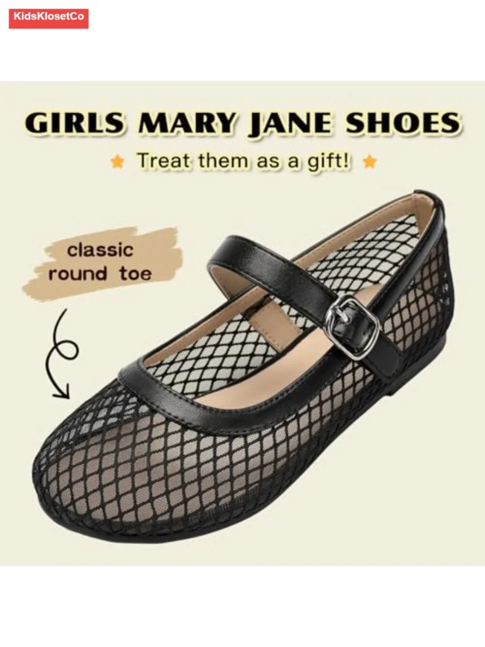 Girls Mary Jane Ballet Flats Breathable Mesh Dress School Shoes